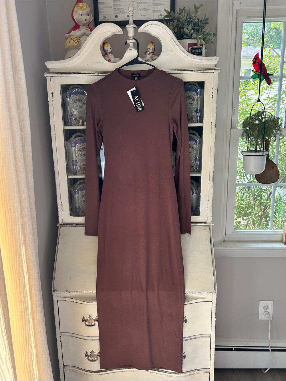 AFRM Long Sleeve Midi Dress in Cappuccino
